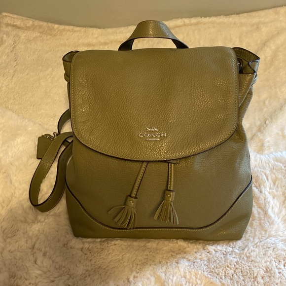 COACH Elle Light Clover Green Pebble Leather Backpack Style #F72645 NEW NWOT - Picture 2 of 13
